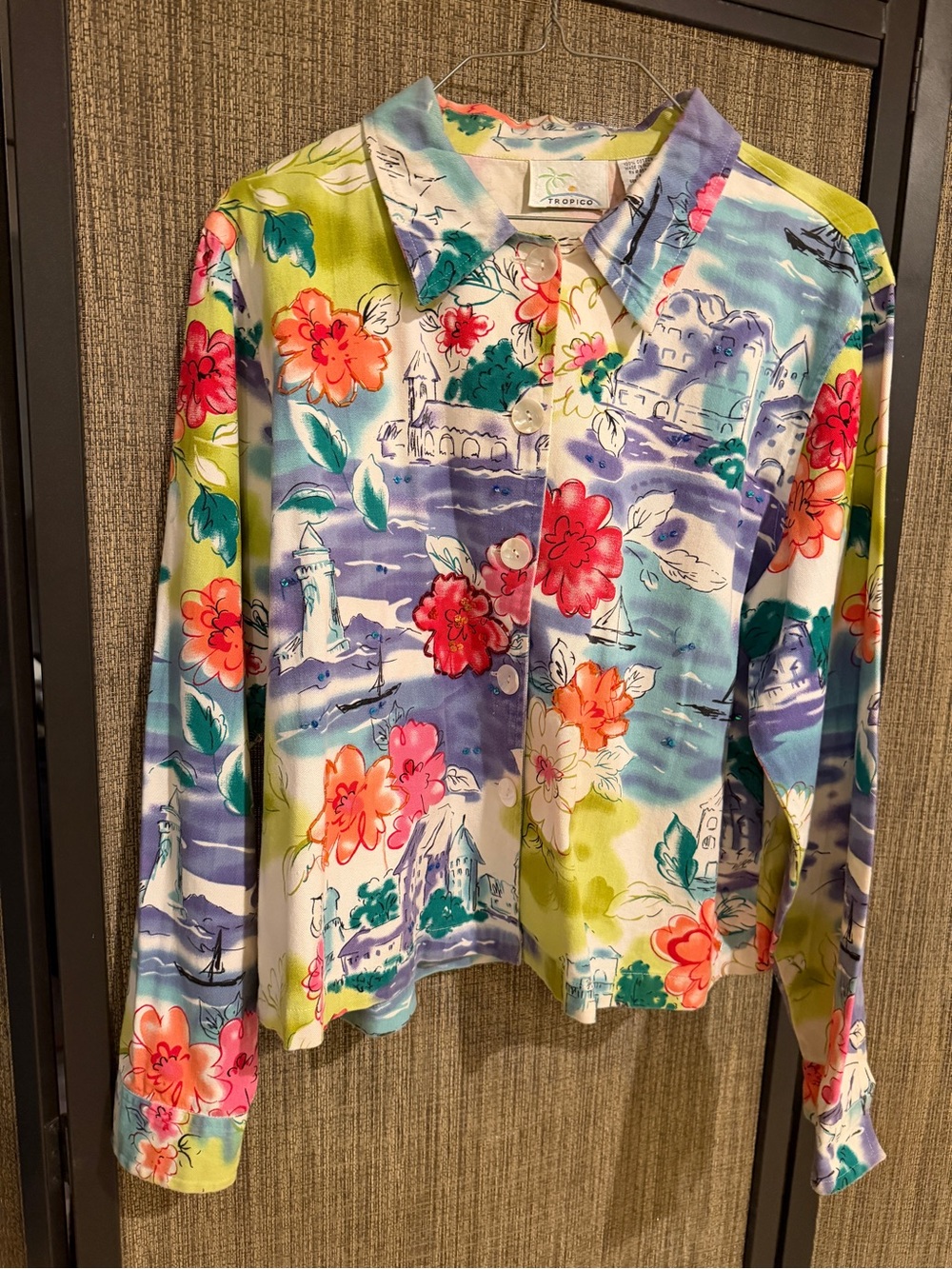 Size L Tropico Tropical Print Button-Up‎ Ladies Jacket colorful